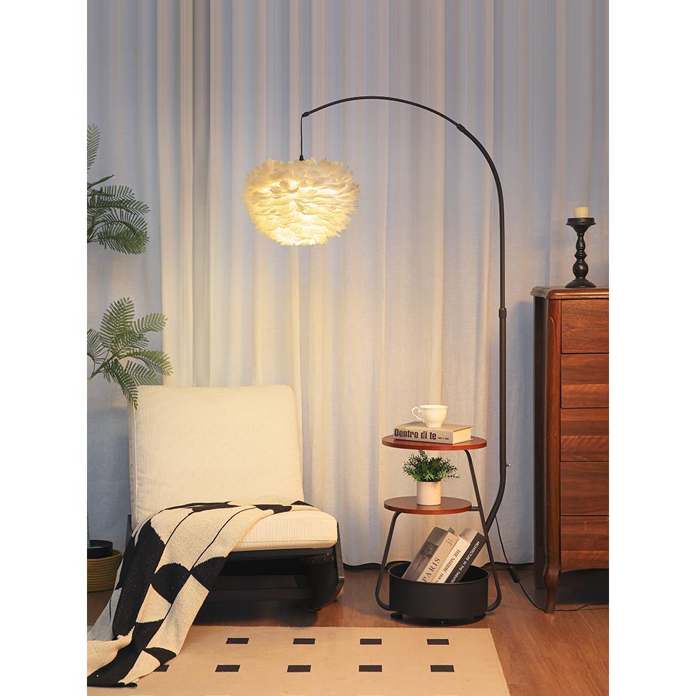 羽毛钓鱼灯落地灯客厅卧室沙发旁边几法式中古公主风氛围床头台灯