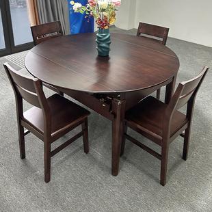 乌金木餐桌可伸缩折叠椭圆家用可变圆桌现代简约全实木餐桌椅组合