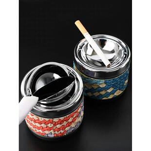 个性创意潮流简约现代带盖密封按压大容量烟灰缸 家居金属烟灰缸