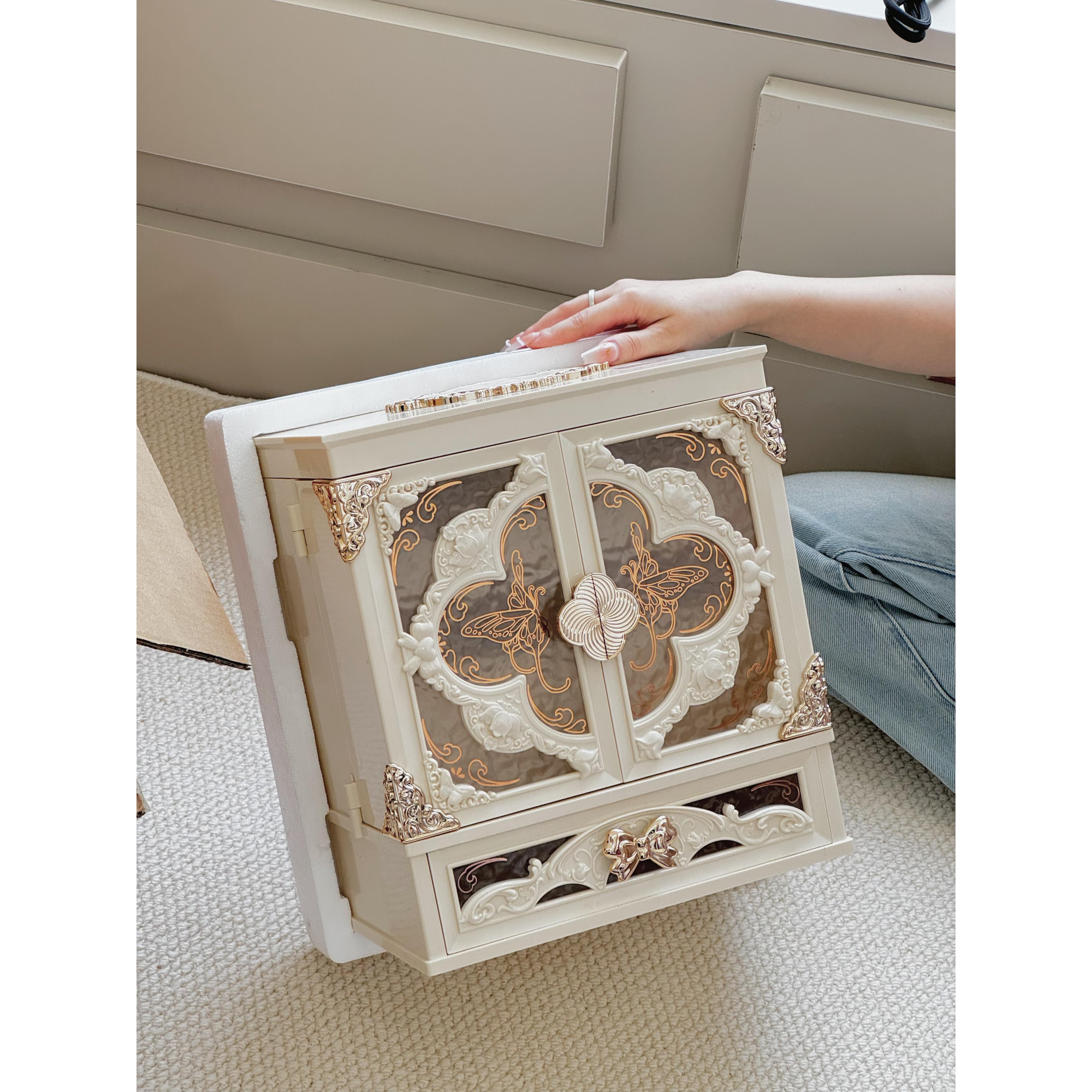 每遇彩妆大容量化妆品收纳盒三色调光LED灯化妆镜美妆镜首饰盒