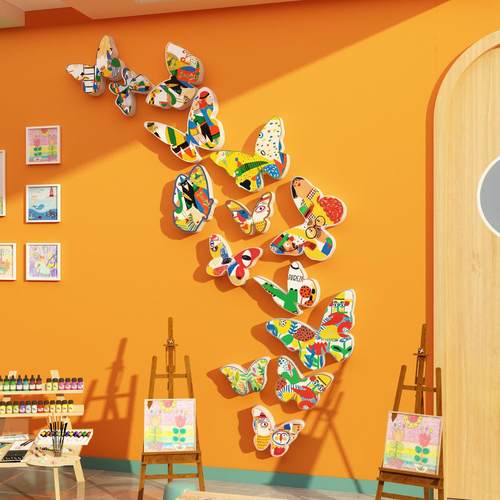 蝴蝶美术教室布置装饰画室氛围布置机构幼儿园环创主题墙面成品贴