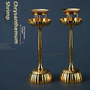 四季唐面真颜宗纯铜菊花坛灯烛台一侧装置佛坛前器菊花坛灯灯