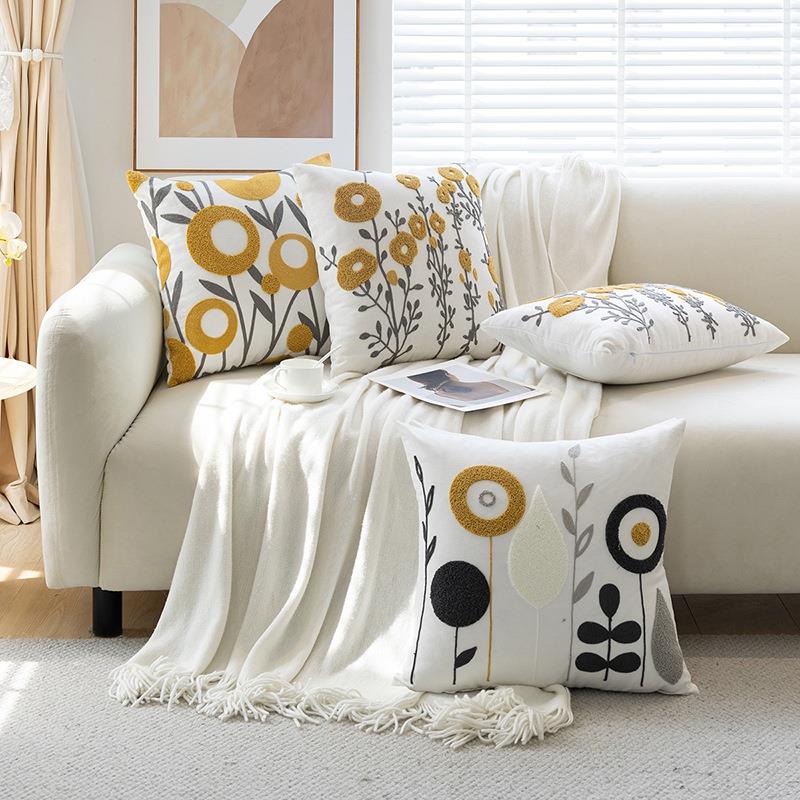 毛巾绣小清新花卉现货抱枕套家居客厅沙发靠枕套阳台刺绣靠垫