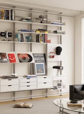 TOYA顶天立地铝挤型材料置物架客厅多功能隔断书架免打孔可调节陈