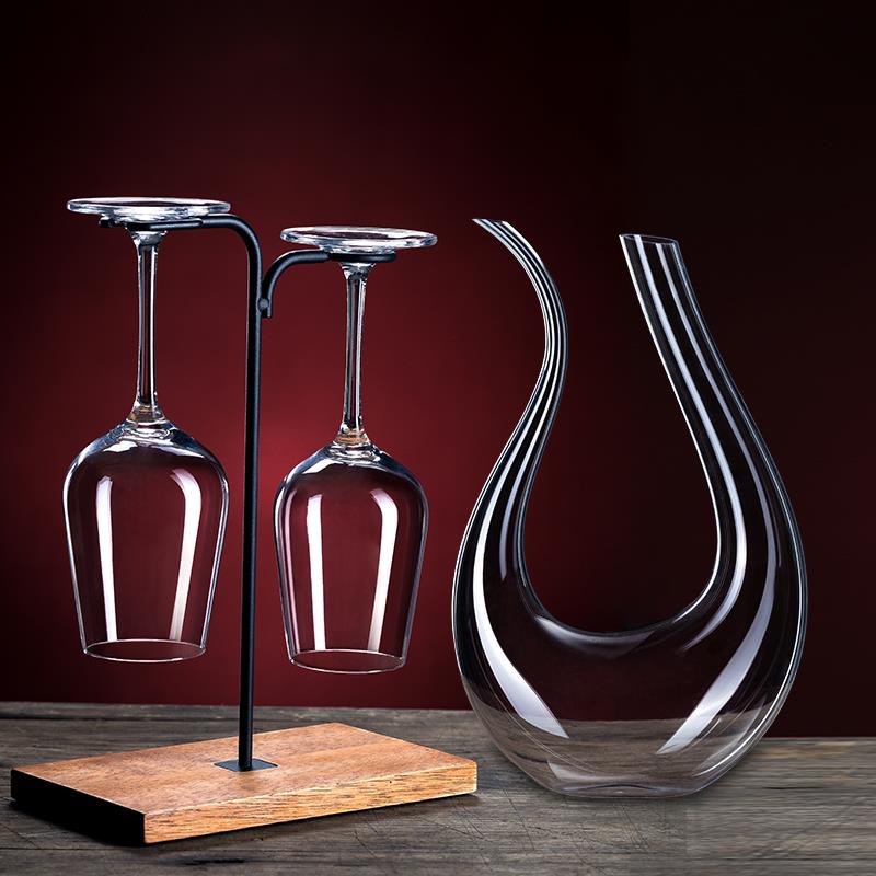 水晶玻璃红酒杯家用创意高脚杯架橡木铁艺架葡萄酒杯欧式大号2个