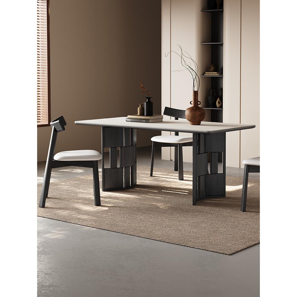 餐桌家用小户型现代简约客餐厅长方形1米6人2025新款岩板实木餐桌