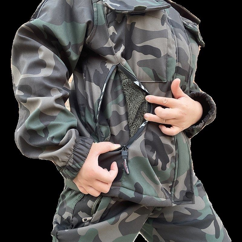 秋冬加绒迷彩工作服装男士工厂车间劳保服套装耐磨耐脏工装防风