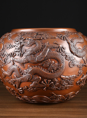 紫铜聚宝盆摆件海水龙缸新中式家居办公室公司开业乔迁送礼品