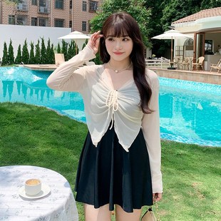 连体大码 2024新款 防晒s两件套胖mm泳衣遮肚显瘦裙式 罩衫 胖妹 长袖