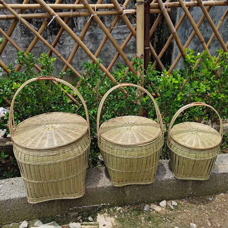 竹编手提篮带盖竹篮子圆形方底头层竹青年终收纳篮鸡蛋竹篮竹筐大,特色手工艺,竹编/竹雕,淘宝优惠券,粉丝福利购,淘宝优惠卷