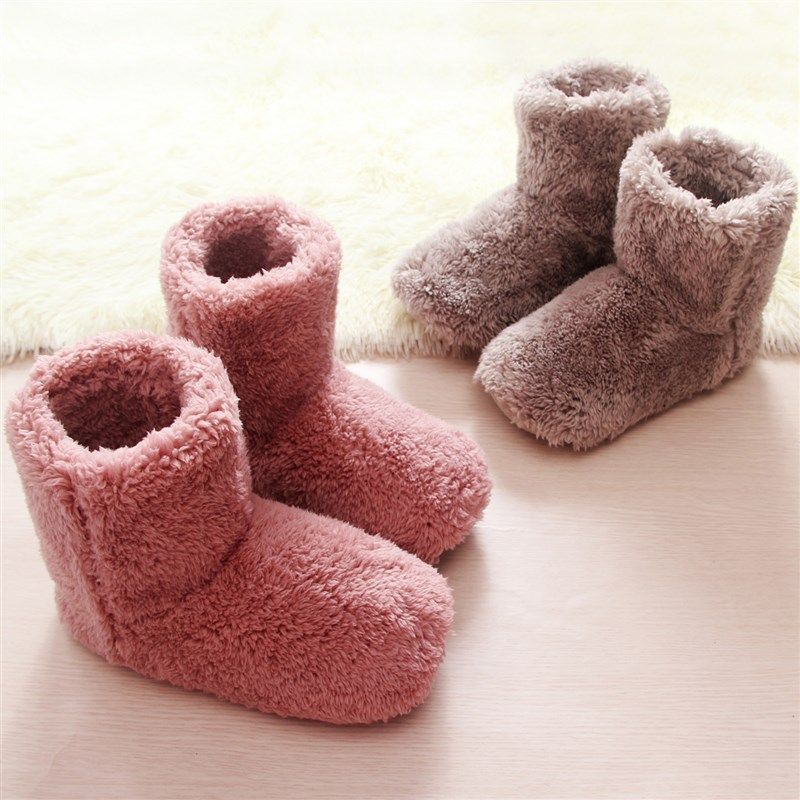 冬季情侣家居家棉拖鞋p毛绒高筒靴全包跟可爱男女式软底保暖地板