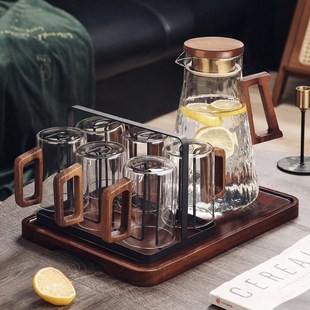 待客喝水杯子客厅绿茶杯 耐高温玻璃杯家用耐热泡茶杯带把套装