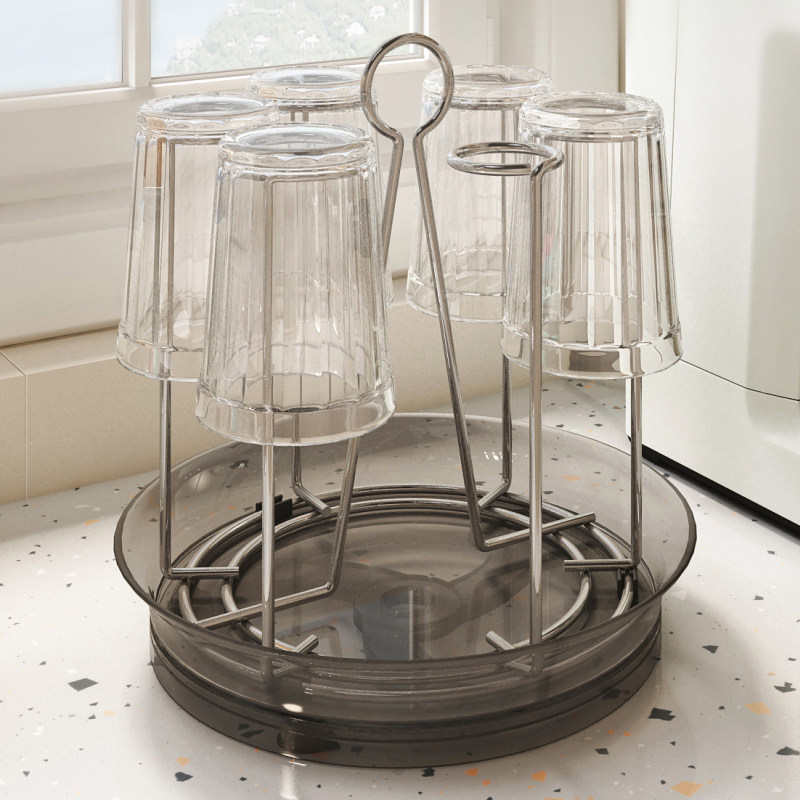 旋转杯架304不锈钢桌面倒挂玻璃杯茶杯奶瓶沥水托盘收纳置物架子,家庭/个人清洁工具,杯架,淘宝优惠券,粉丝福利购,淘宝优惠卷
