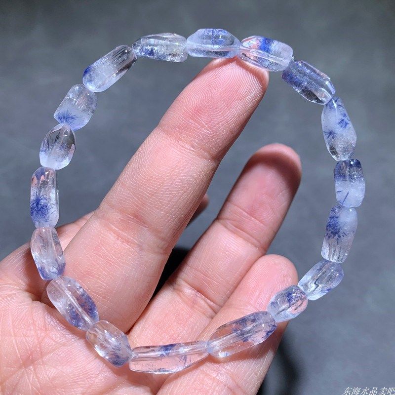 天然冰种蓝线石随形单圈手链女蓝绒晶水晶蓝发晶手串送礼物饰品女