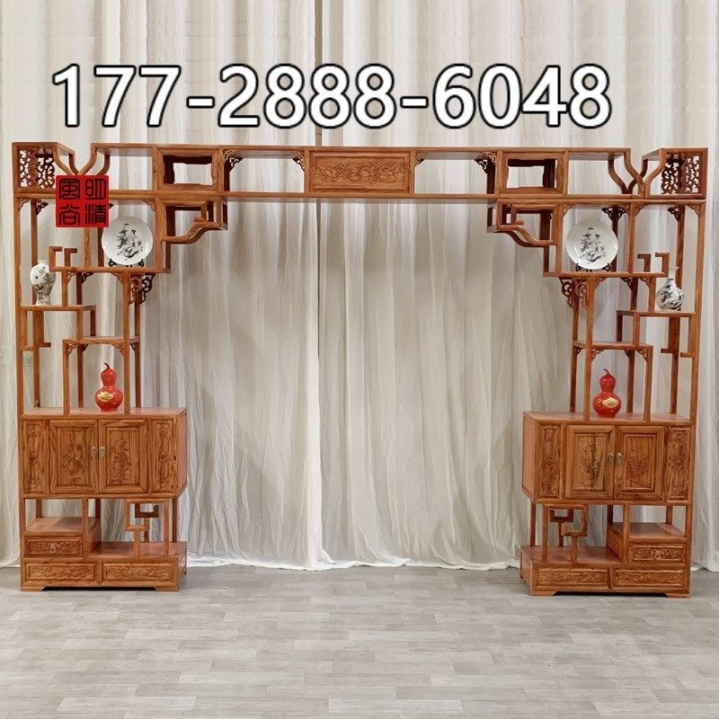 月亮拱门新中式伸缩月洞门实木博古架隔断客厅门多宝阁玄关展示柜