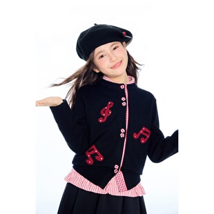 minikids女童【音符系列】撞色提花针织开衫儿童软糯亲肤毛衣外套