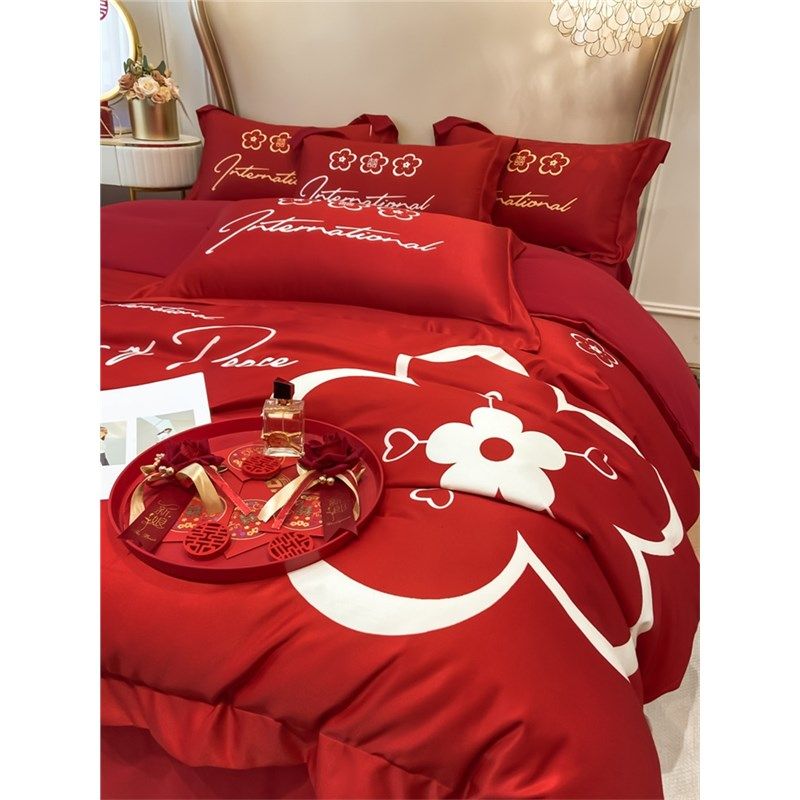 高档礼盒装结婚四件套红色婚庆喜被床单被套高级感新婚嫁床上用品