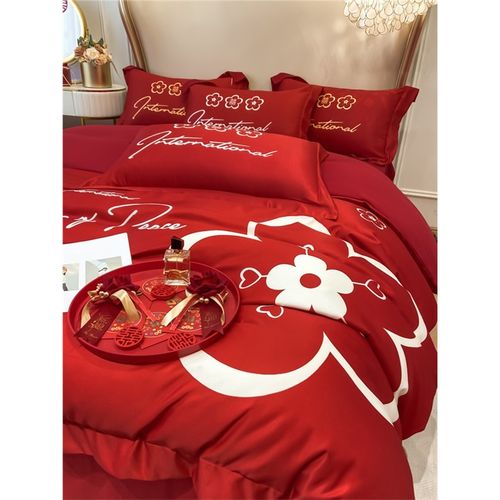 高档礼盒装结婚四件套红色婚庆喜被床单被套高级感新婚嫁床上用品