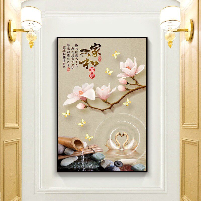 现代简约客厅走廊过道装饰挂画欧式玄关竖款饭店酒店宾馆墙面壁画