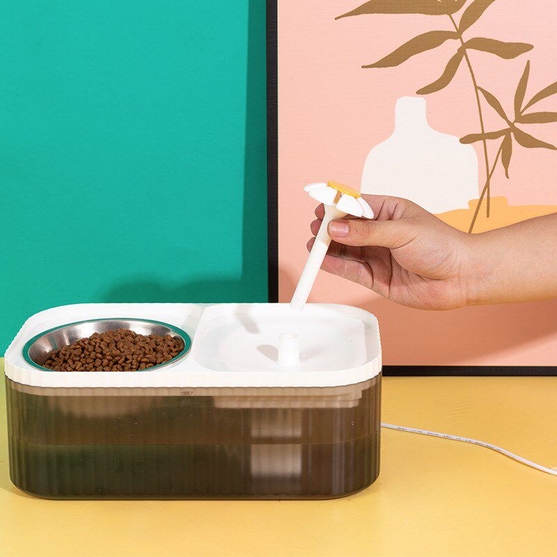 猫咪自动喂食器饮水机大容量小花饮水器一体流动水狗喝水宠物用品