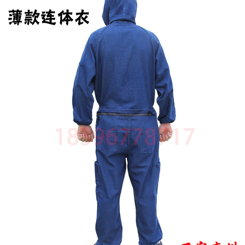 牛仔连体衣男士汽修喷漆防尘工装 夏季薄款连体工作服电焊服