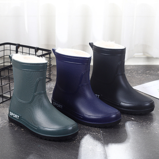 一体绒雨鞋男款加绒外穿中筒防滑防水鞋加厚胶鞋水鞋时尚雨靴套鞋