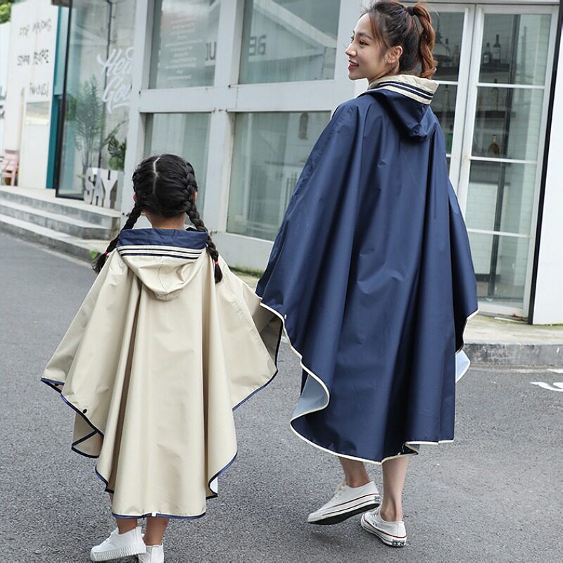 日韩系亲子斗g篷雨衣时尚骑行雨披小学生书包位初高中男女儿童布