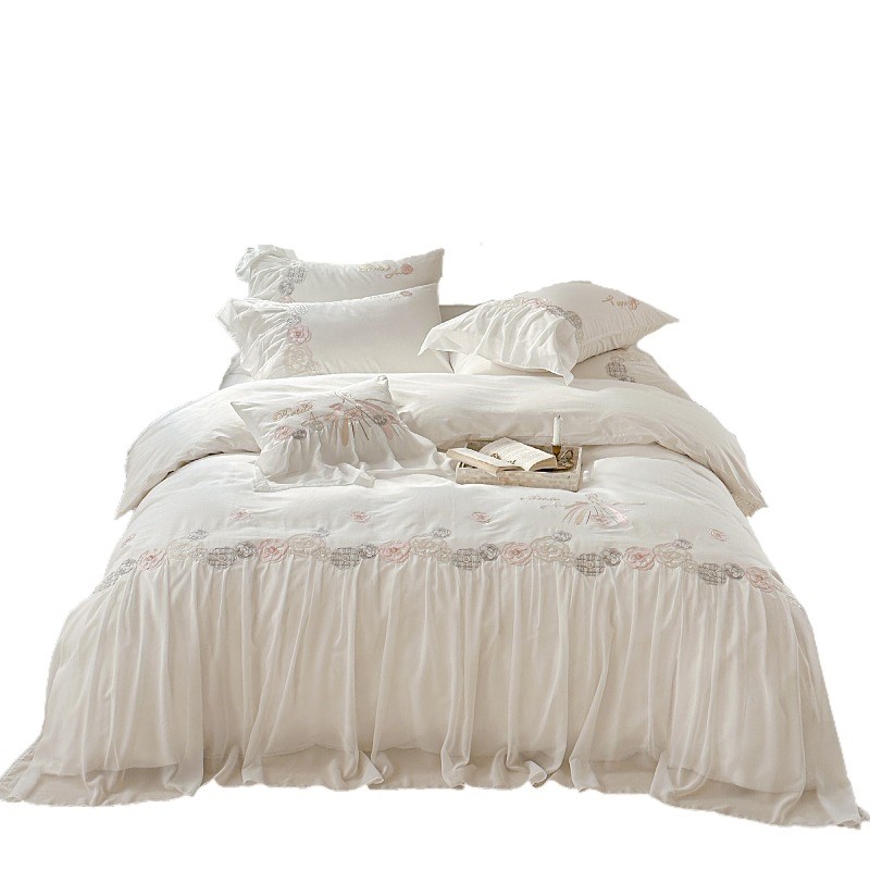 ins仙女白色床单蕾丝被套四件套全棉纯棉网红公主风法式床裙高档4
