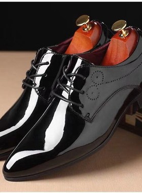 37-48码 特大码47结婚尖头皮鞋男红色漆皮白色亮皮新郎影楼拍照鞋