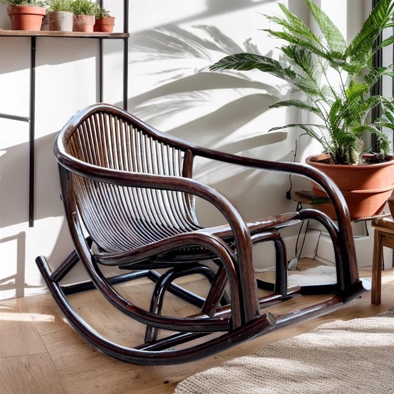 黑胡桃摇椅单人躺椅天然真藤沙发椅阳台懒人椅子休闲成人摇摇椅