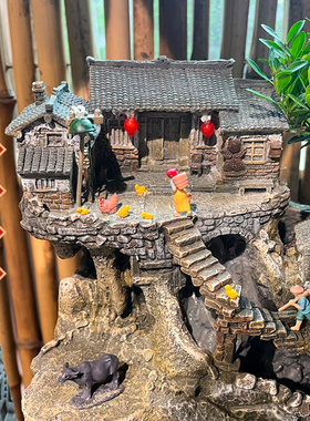 古法养鱼流水罐大号循环水过滤庭院装饰摆件水景假山喷泉景观鱼池