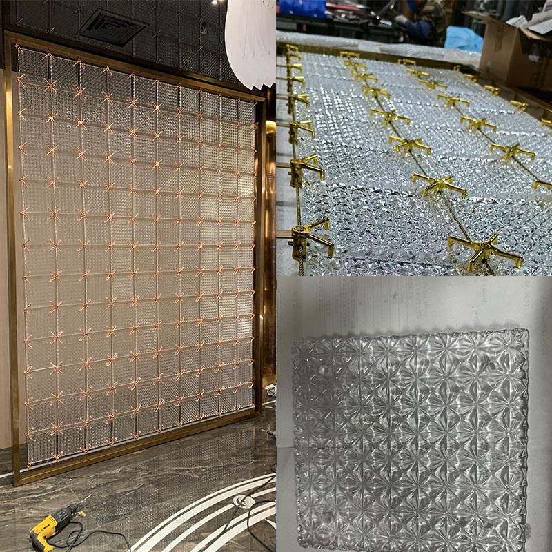 网红不锈钢水晶艺术玻璃屏风隔断客厅酒店玄关背景墙
