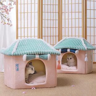 猫窝冬季 通用猫床小型犬狗狗窝 保暖可拆洗猫房子封闭式 猫别墅四季