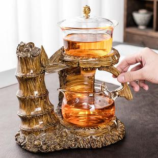 整套功夫茶杯家用磁吸出茶 节节高升玻璃泡茶器全自动懒人茶具套装