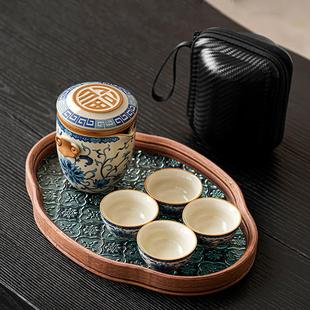 办公室便携式 高档汝窑旅行茶具套装 户外喝茶精致耐热防烫快客杯