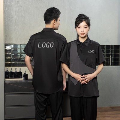 假两件马甲衬衫理发店调酒师发型师酒吧KTV服务员工作服定制衬衣