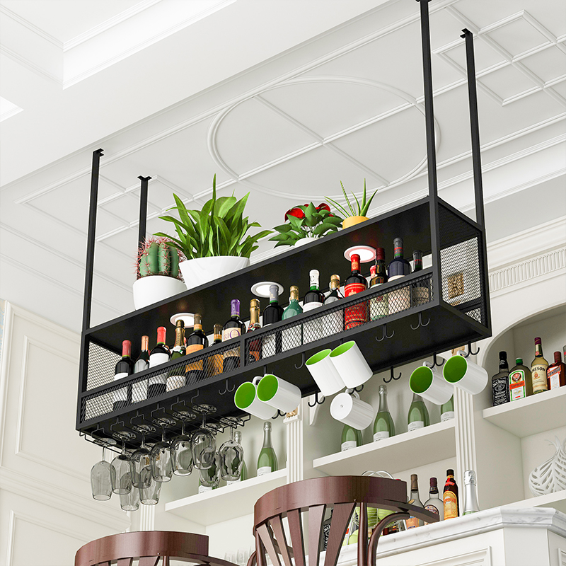 北欧吧台酒架吊架工业风订做置物架高脚杯倒挂悬挂式铁艺红酒杯