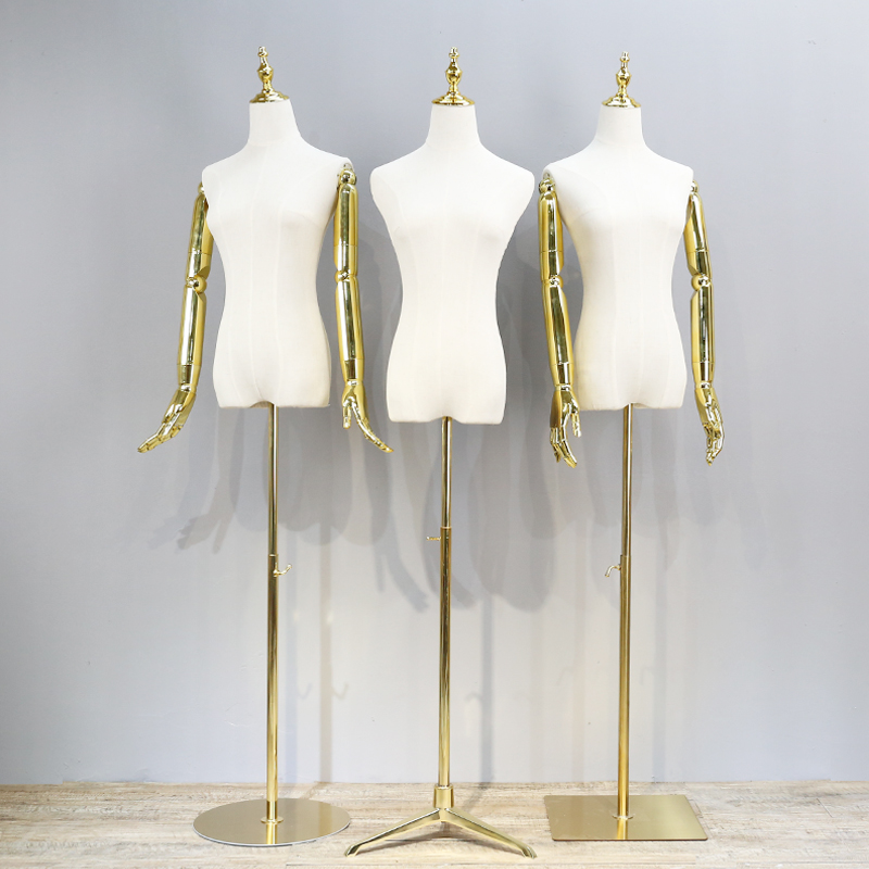 女模特道具金色手臂橱窗高档展示架婚纱人台体半全身服装店模特架