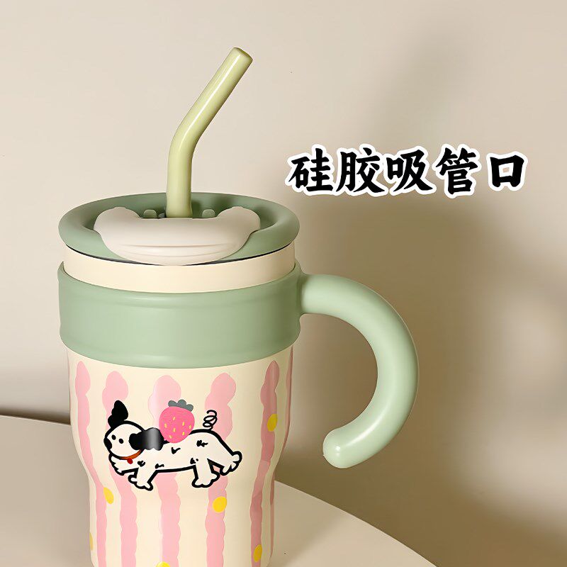 吸管手柄杯带盖保温保冰不锈钢冰霸杯办公室女生高颜值可爱水杯子