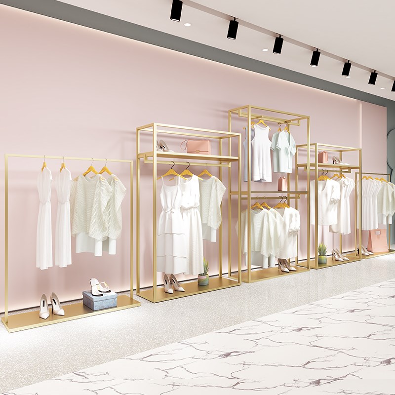金万豪金c色服装店展示架落地式双层挂衣架子高档店铺装修高柜货