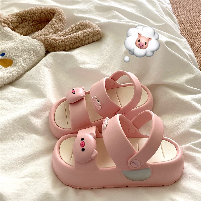 猪猪女孩a~!两穿少女心ins可爱厚底凉鞋女夏季百搭防滑沙滩拖鞋潮