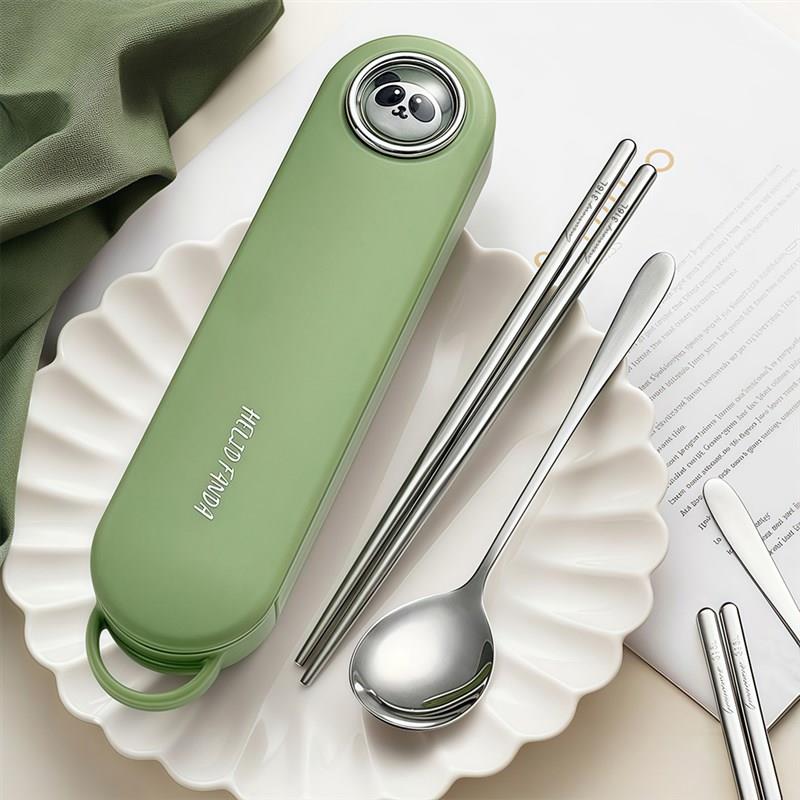 316不锈钢可携式餐具套组筷子勺子F叉子外带可爱三件套学生餐具盒