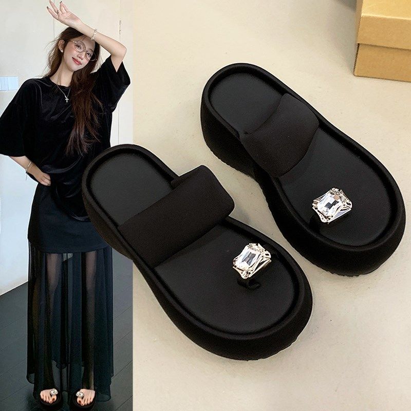 鸽子蛋水钻松糕厚底拖鞋女夏季外穿2025新款套趾一字露趾ins凉拖,女鞋,一字拖,淘宝优惠券,粉丝福利购,淘宝优惠卷