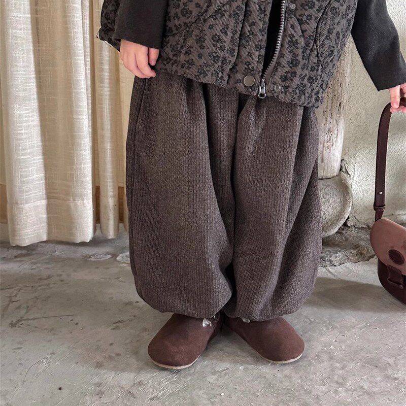 暮晨家新款冬装2024男童加绒呢子灯笼裤中小童加厚保暖束脚裤长裤
