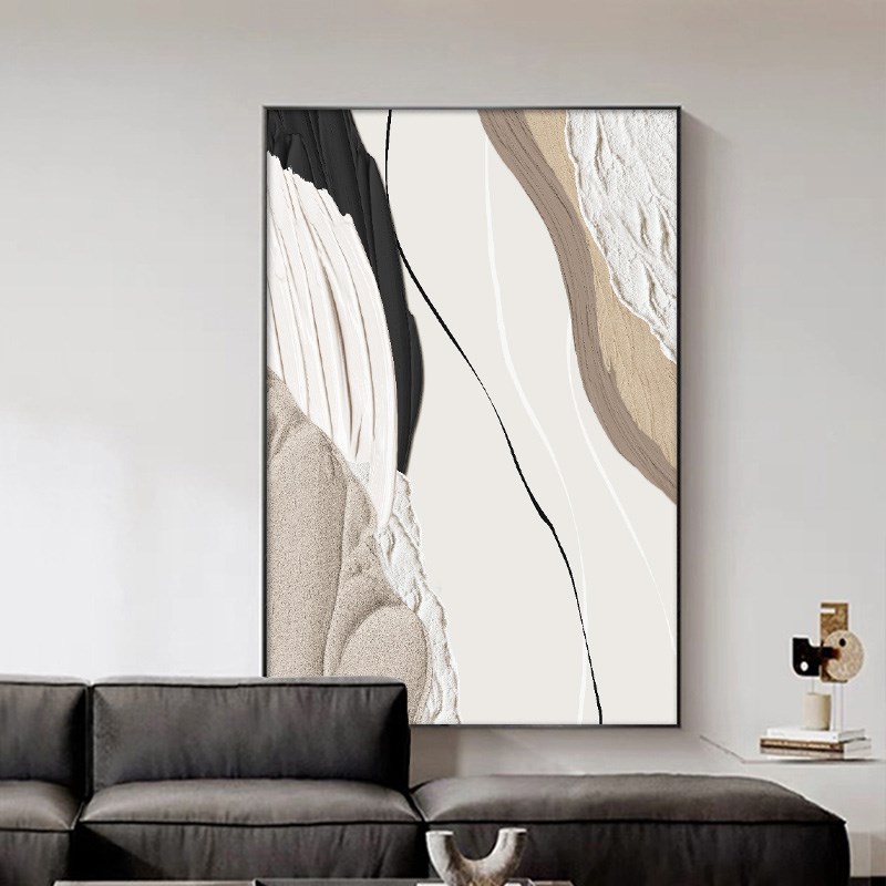 现代抽象客厅肌理感挂画侘寂风沙发背景墙装饰画极简高级感落地画