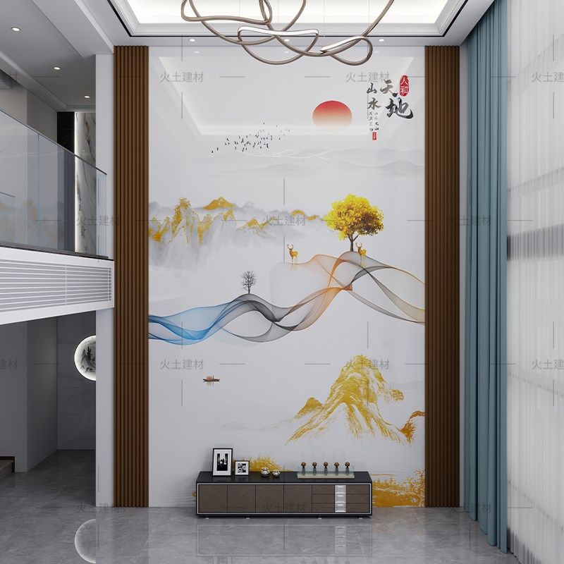 覆式楼高温微晶石岩板电视背景墙瓷砖大理石沙发装饰壁画客厅玄关