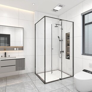 极窄淋浴房半隔断方型洗澡间卫生间干湿分离隔断浴室玻璃隔断门