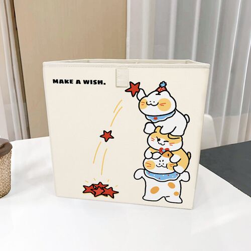 橘黄小猫布艺收纳箱可折叠儿童玩具收纳筐整理箱家用有盖储物箱