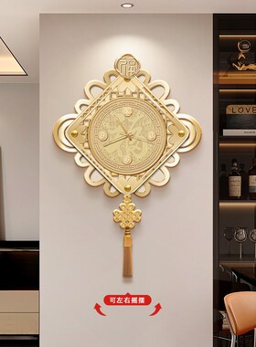 中国结玄关装饰画摇摆钟画餐厅新中式挂钟福字客厅背景墙钟表挂画