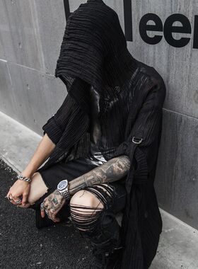 春夏潮男中长款宽松长袖衬衫国潮暗黑系舞台发型师服装薄款风衣男